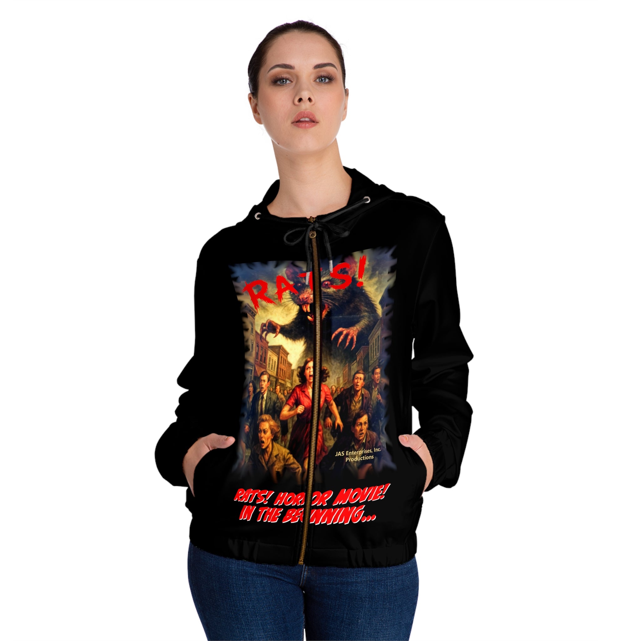 RHD: "RATS!" - Movie Title Logo - Women’s Full-Zip Hoodie - Black