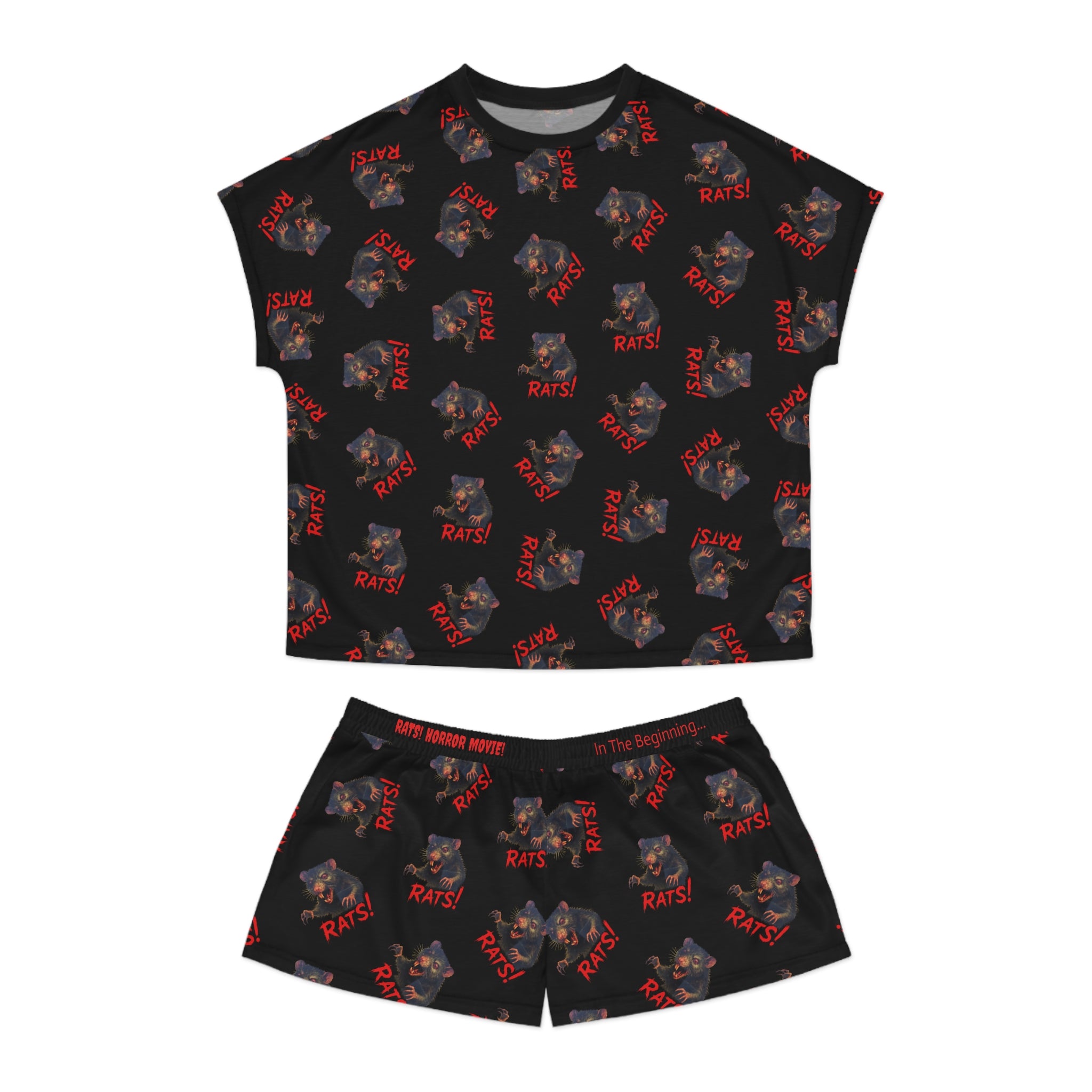 RPJ: "RAT" (Multi) - Women's Short Pajama Set - Black