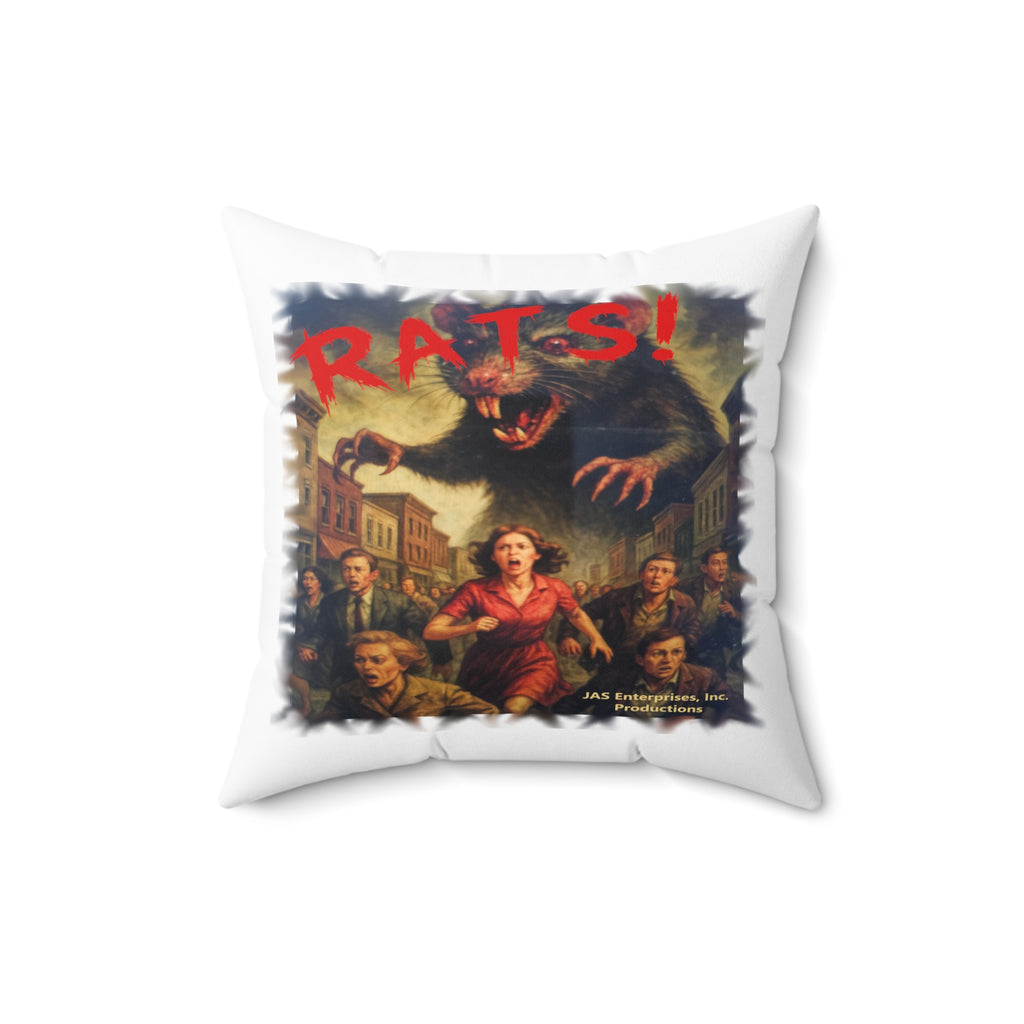 RPW: "RATS!" Logo - Polyester Throw Pillow (White)