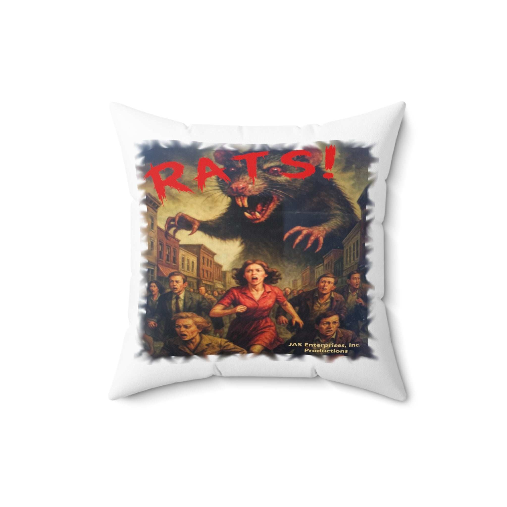 RPW: "RATS!" Logo - Polyester Throw Pillow (White)