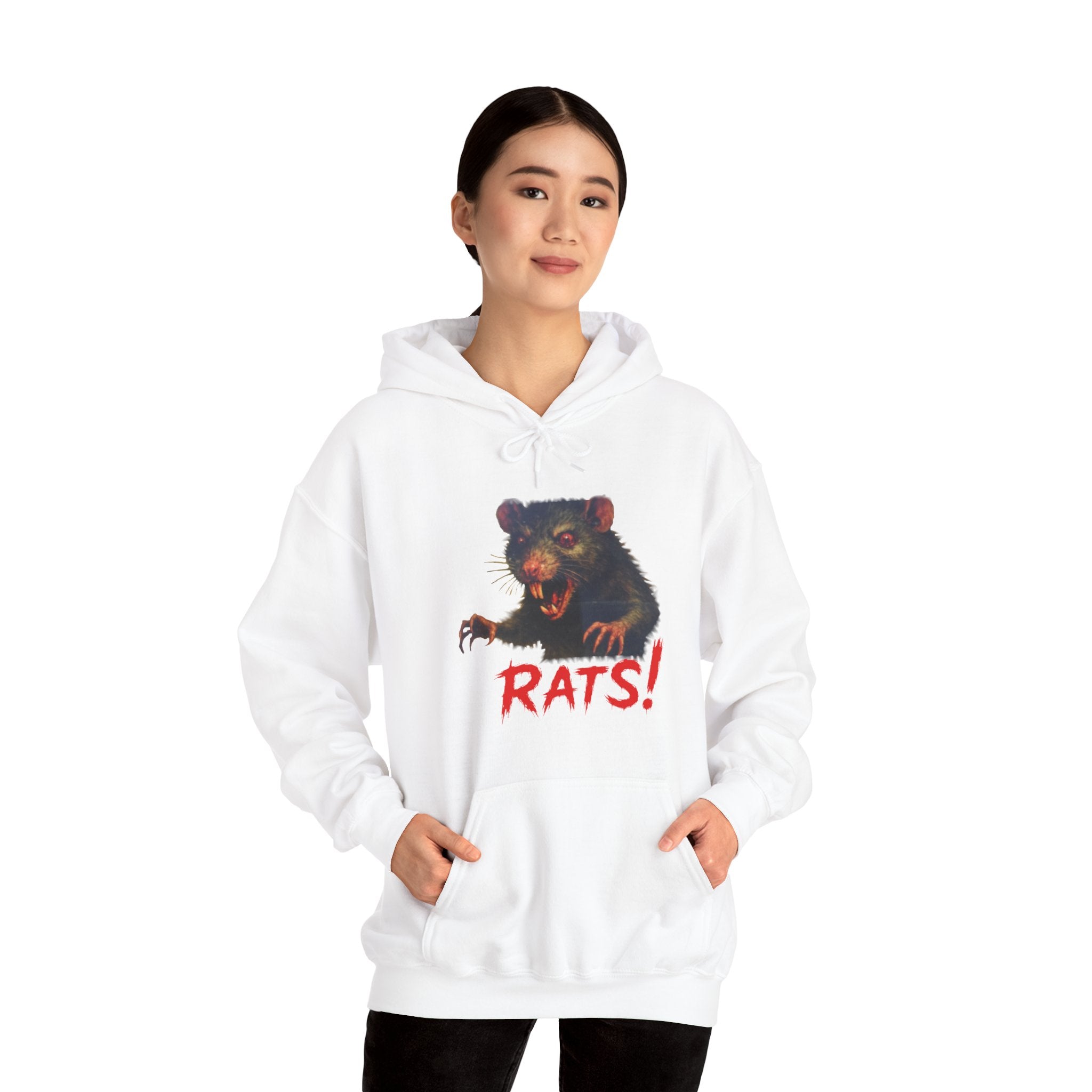 RHD: "RAT" (Fear the Rats! Embrace the Horror! - Back Side) - Unisex Hoodie (White)