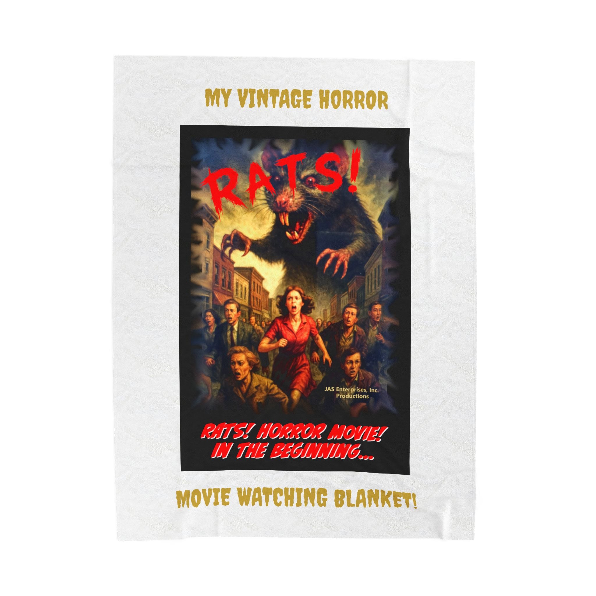 RBL: "RATS!" Movie Title Logo - MY VINTAGE HORROR... (White) - Velveteen Plush Blanket