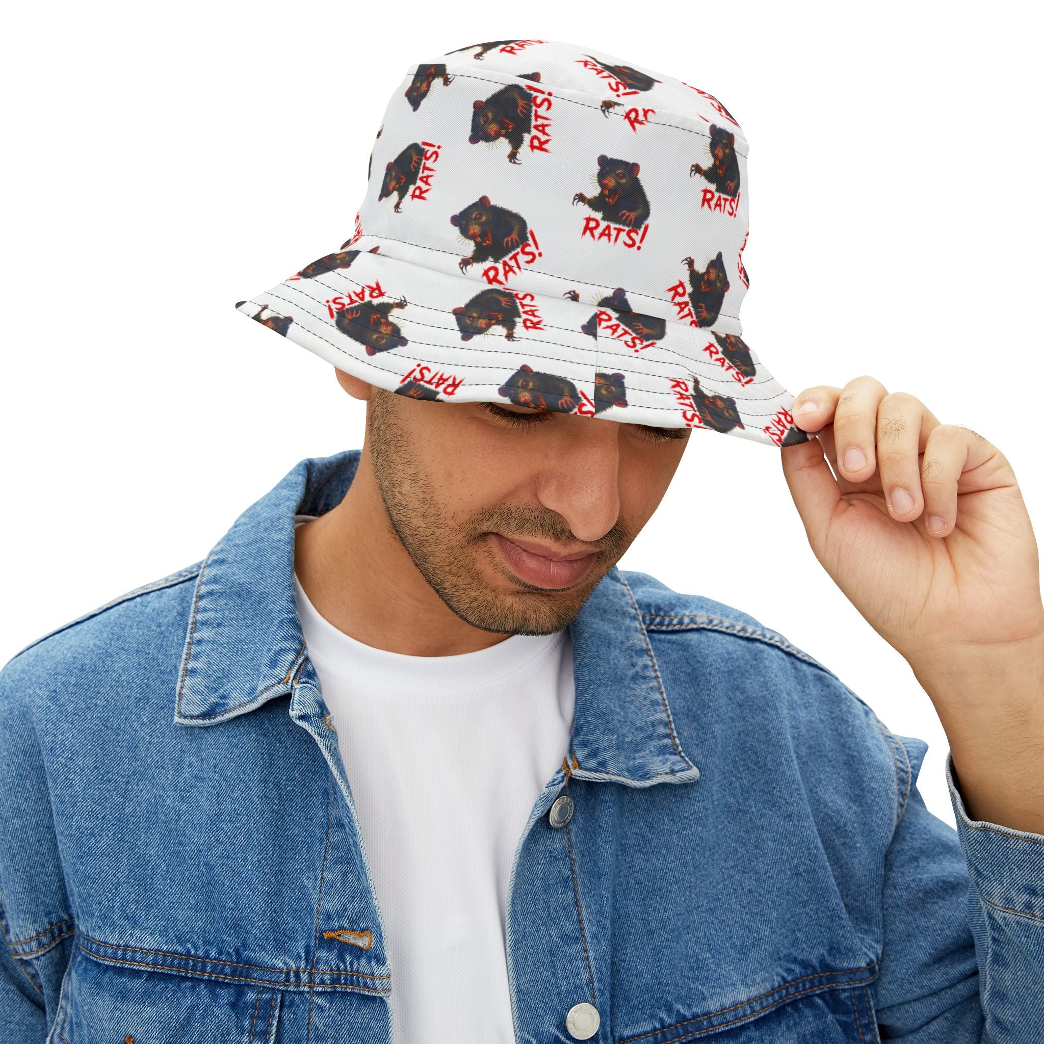 RHT: "RAT" (Multi) - Bucket Hat - White