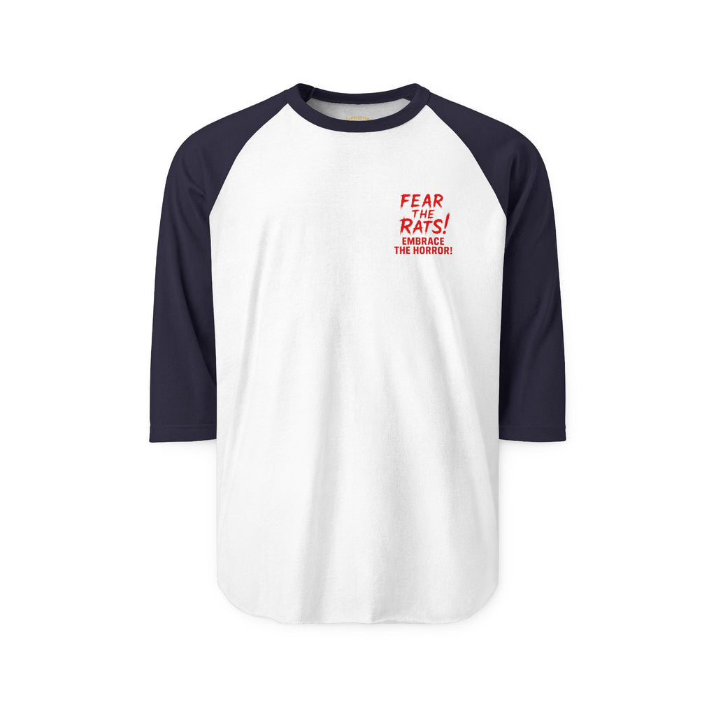 RRS: "Fear the Rats! Embrace the Horror!" Small Logo - Unisex Three-Quarter Sleeve Raglan Shirt