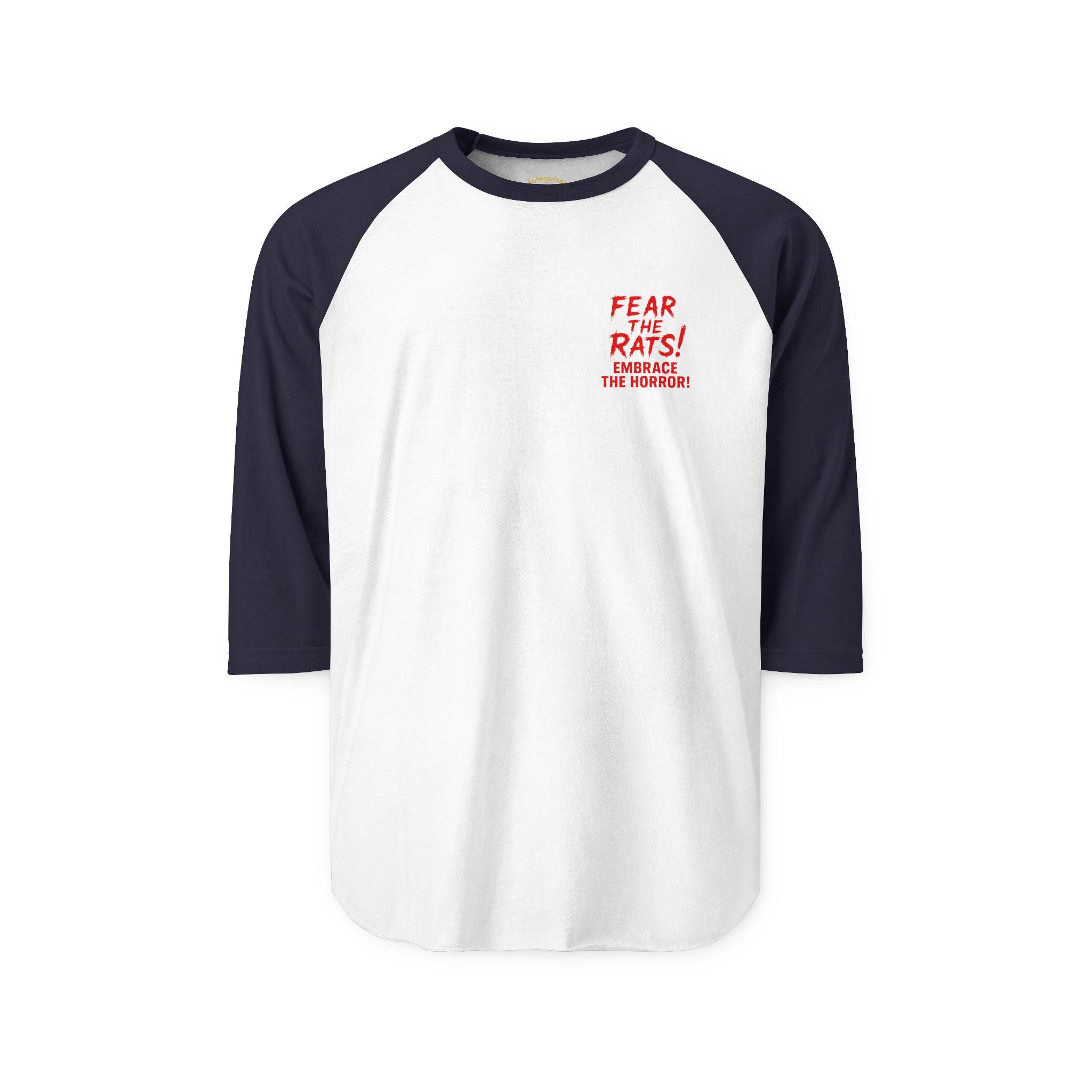 RRS: "Fear the Rats! Embrace the Horror!" Small Logo - Unisex Three-Quarter Sleeve Raglan Shirt