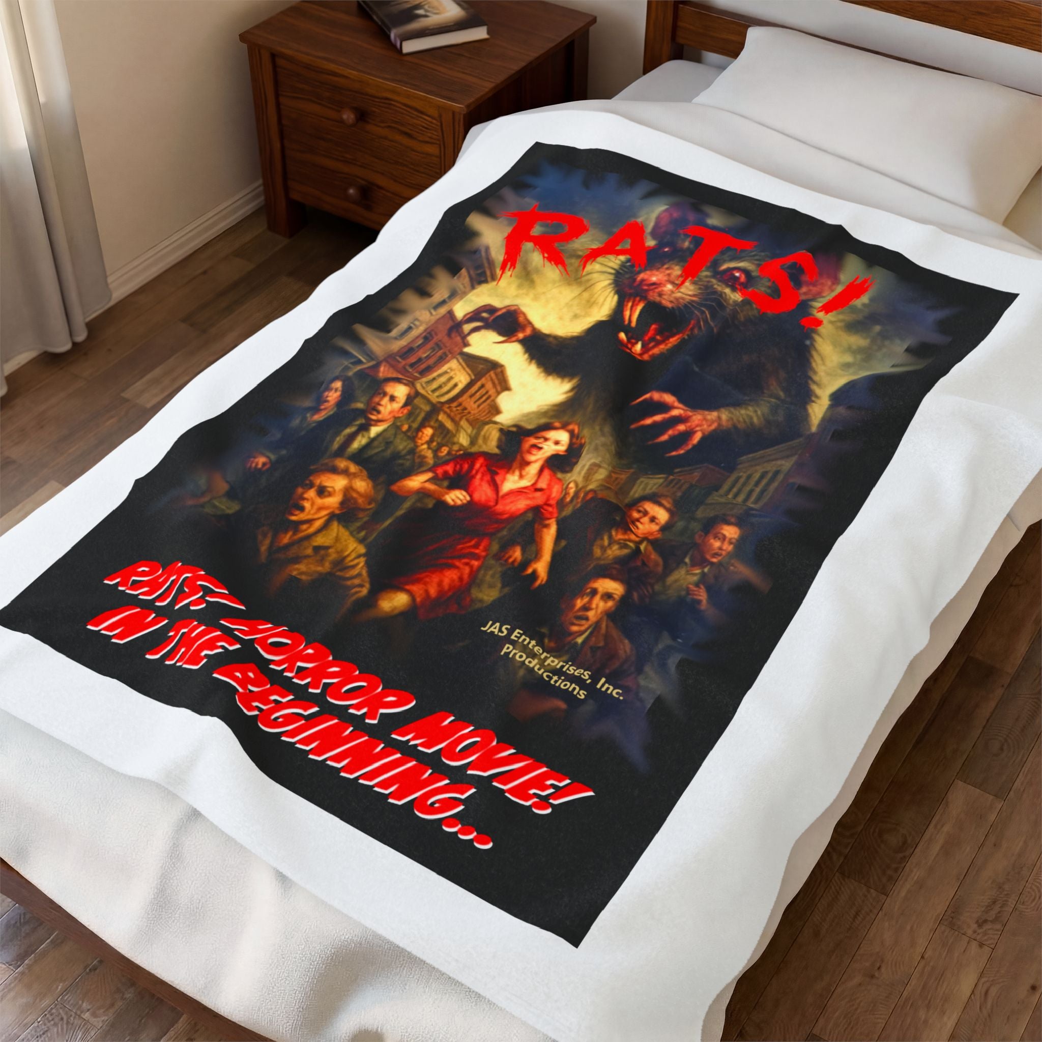 RBL: "RATS!" Movie Title Logo - (White) - Velveteen Plush Blanket