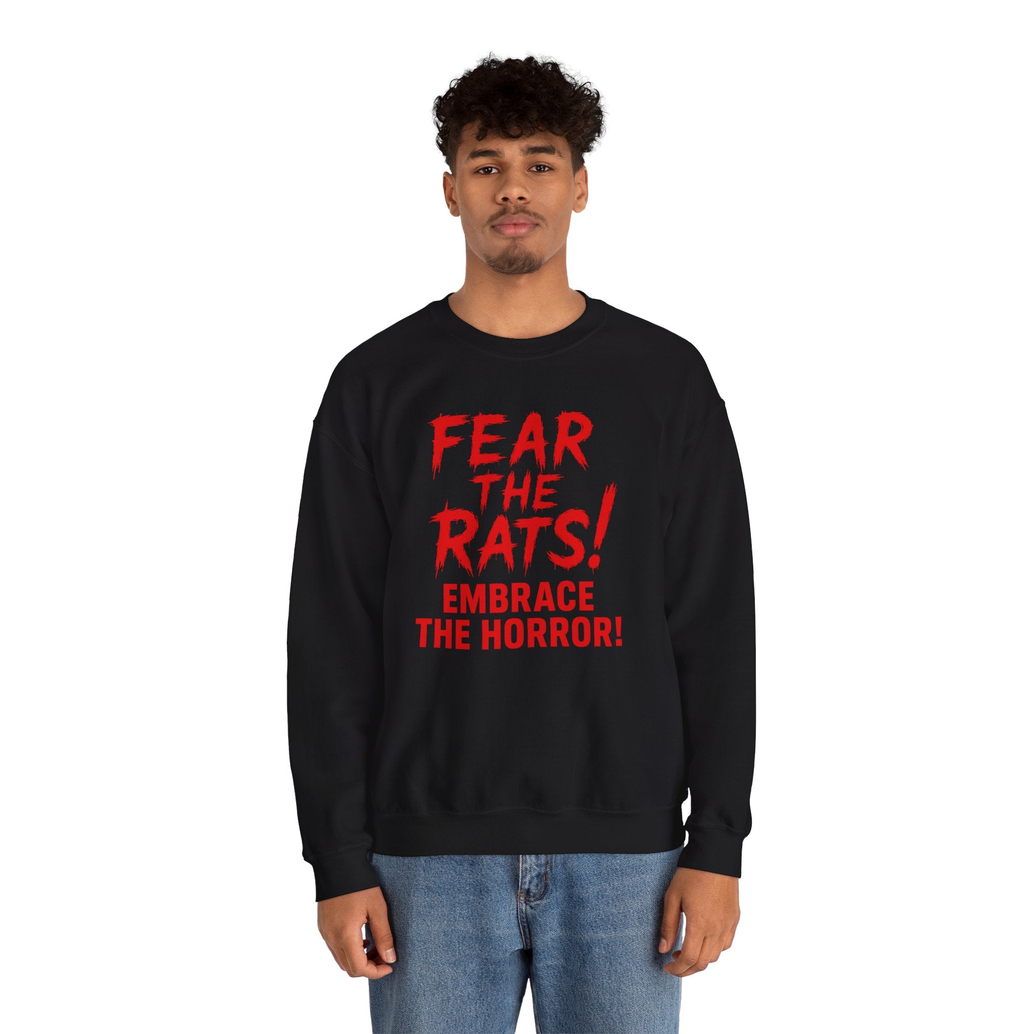 RSS: "Fear the Rats! Embrace the Horror!" (RATS! Logo - Back Side) - Unisex Crewneck Sweatshirt (Black)