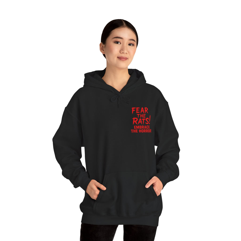 RHD: "Fear the Rats! Embrace the Horror!" Small Logo (RATS! Logo - Back Side) - Unisex Hoodie (Black)