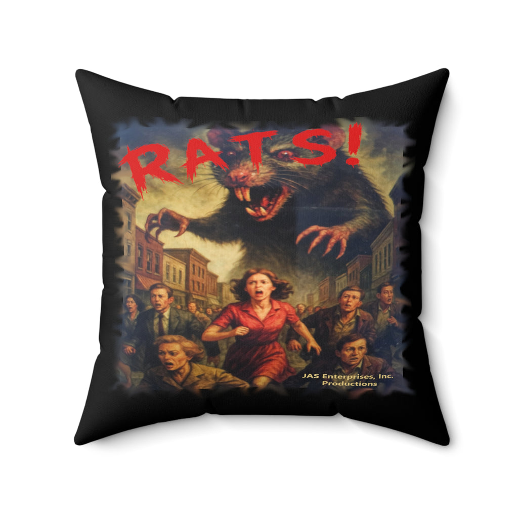 RPW: "RATS!" Logo - Polyester Throw Pillow (Black)