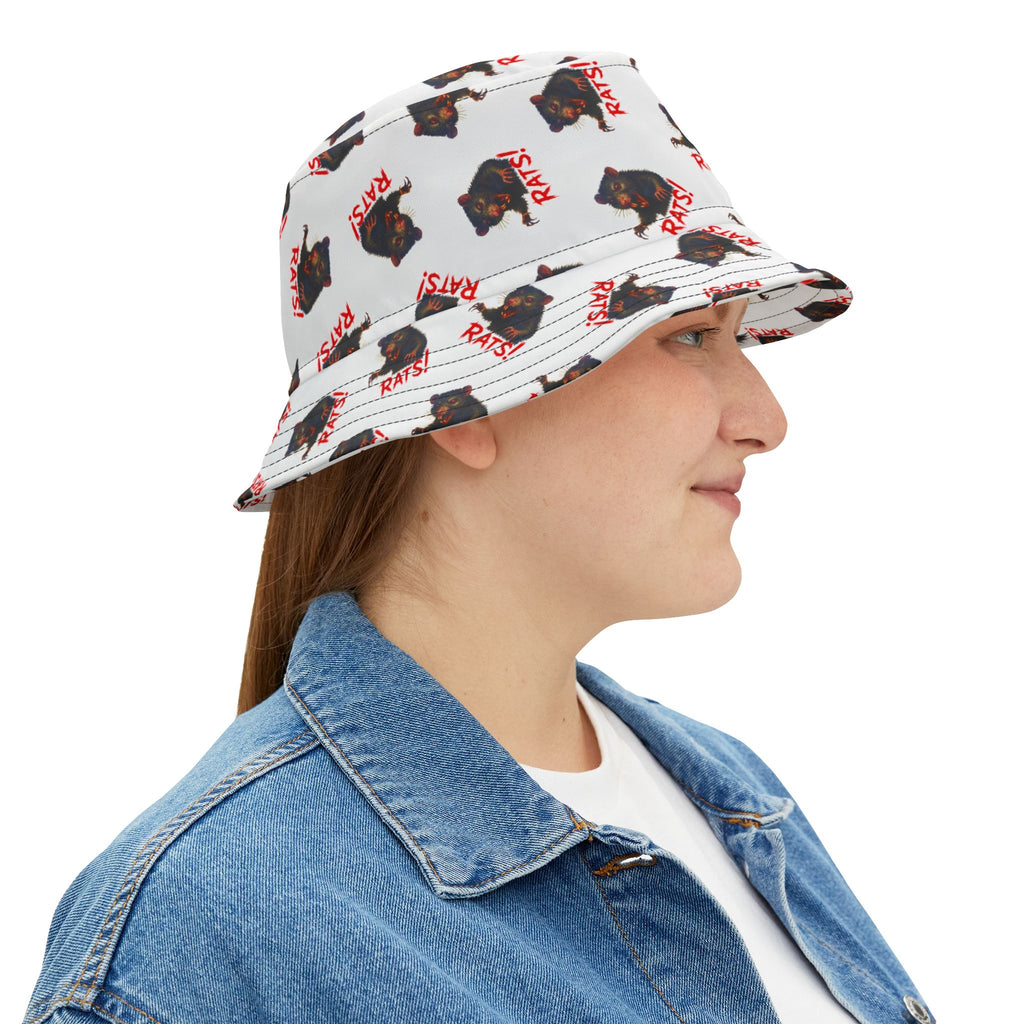 RHT: "RAT" (Multi) - Bucket Hat - White