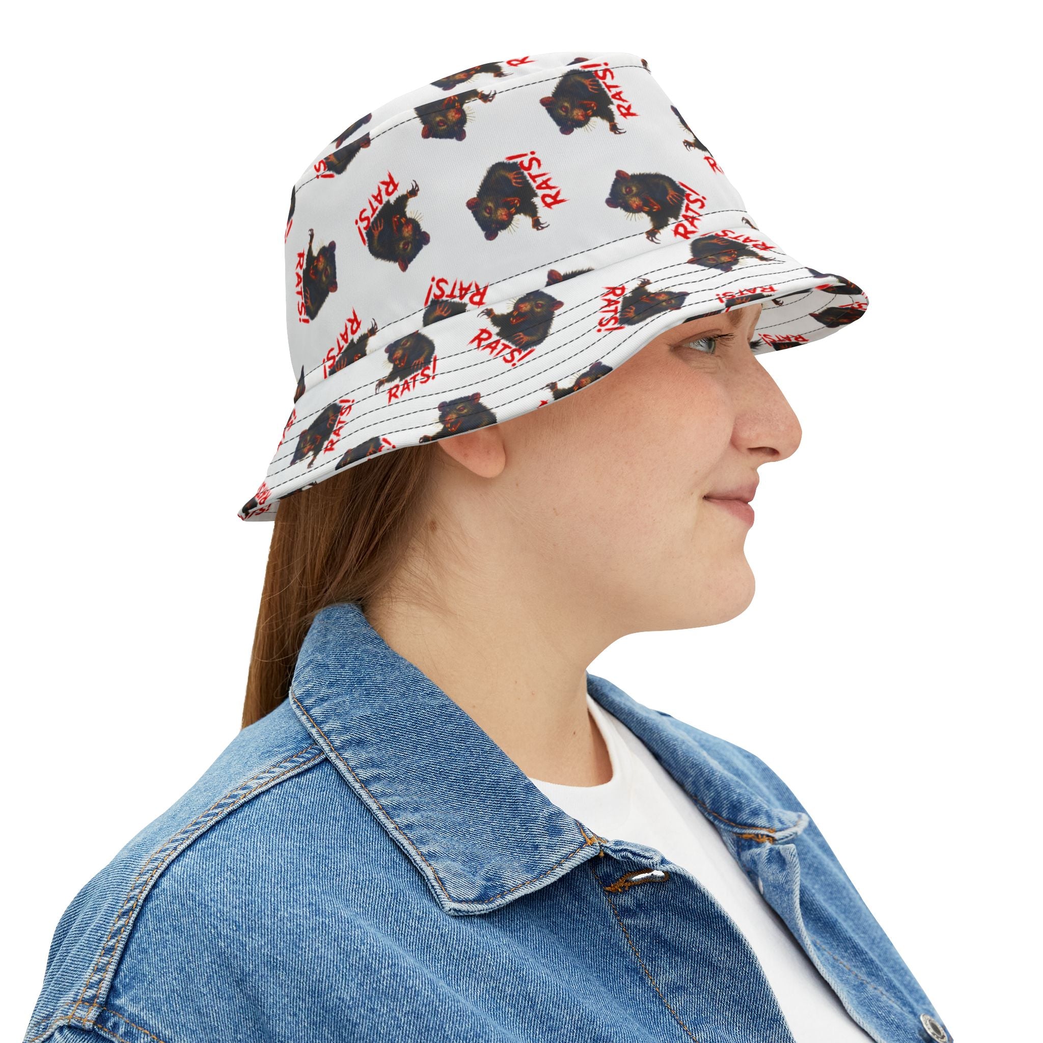 RHT: "RAT" (Multi) - Bucket Hat - White